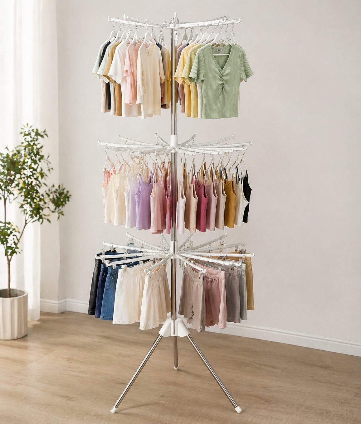360° Rotating Clothes Rack – Multi-Tier Space Saving Organizer