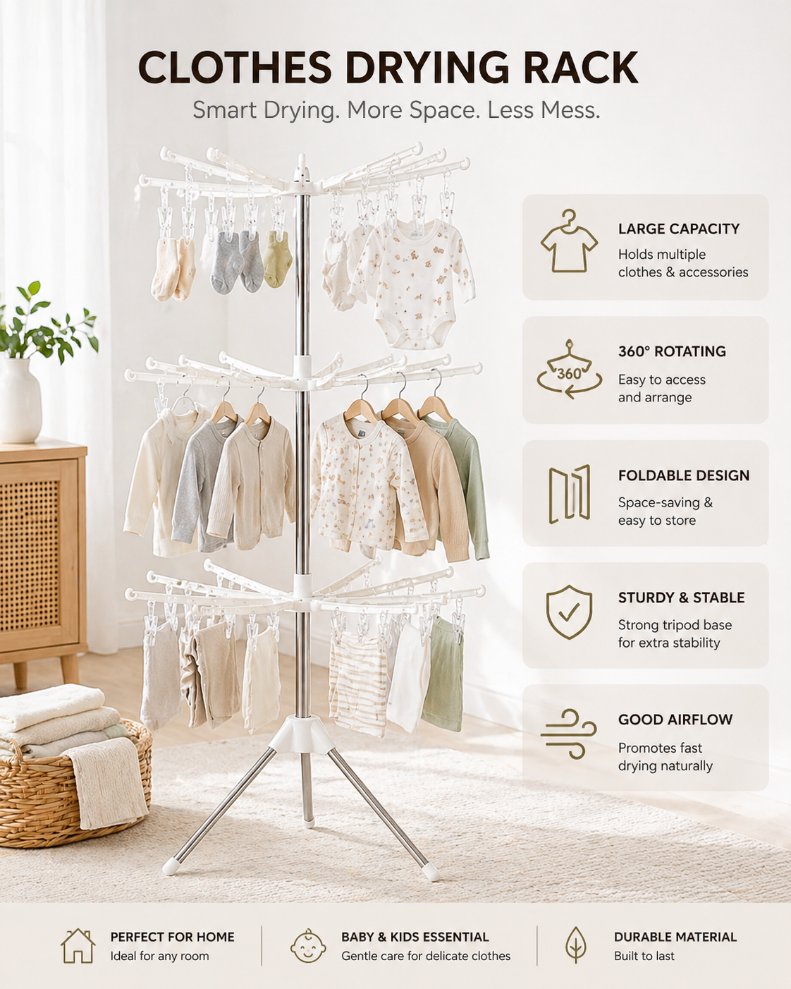 360° Rotating Clothes Rack – Multi-Tier Space Saving Organizer