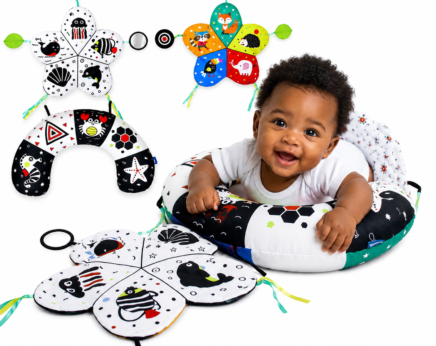 Baby Tummy Time Pillow & Sensory Toy Set